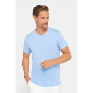 Erkek Slim Fit Dar Kesim Pamuklu Yumuşak Dokulu Esnek Kumaş Düz Basic Mavi Bisiklet Yaka Tişört