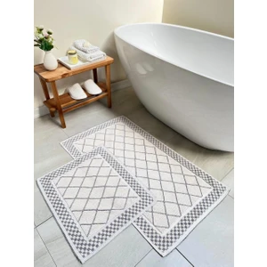 Eylül  Pamuklu 2'Li Banyo Paspas Seti 55x100+50x55 Cm - Gri