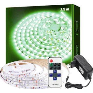 Sb-6502 2.5 Metre Şerit Led Işık Yeşil Dimmer Kumandalı Adaptörlü Tak Çalıştır Aydınlatma