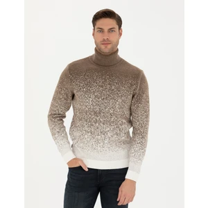 Pierre Cardin Erkek Vizon Slim Fit Balıkçı Yaka Yün Karışımlı Triko Kazak 50278104-VR052