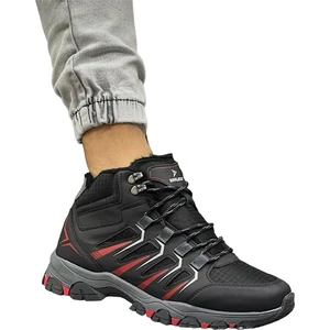Erkek İçi Yünlü Fermuarlı Su İtici Trekking Outdoor Bot SİYAH-KIRMIZI