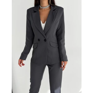 Gri Kruvaze Blazer Ceket Havuç Pantolon Takım Elbise