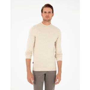 Pierre Cardin Erkek Krem Melanj Slim Fit Yarım Balıkçı Yaka Basic Triko Kazak 50296564-VR159