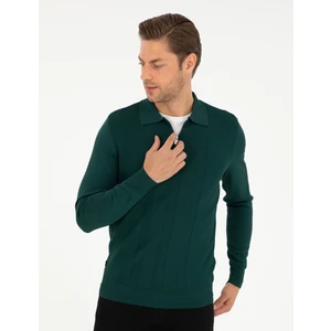 Pierre Cardin Erkek Yeşil Regular Fit Fermuarlı Polo Yaka Triko Kazak 50296453-VR054