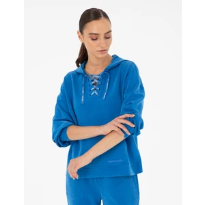 Pierre Cardin Kadın Saks Oversize Modal Kumaş Sweatshirt 50290938-VR045