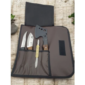 Isme Özel Deri Çantalı 5 Parça Kamp Seti Balta Bıçak Çakı Set