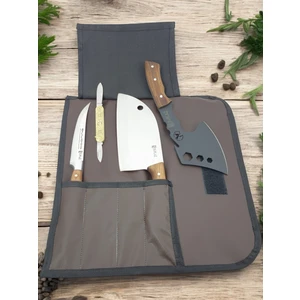 5 Parça Deri Çantalı Kamp Outdoor Seti Şef Bıçak Kamp Balta Çakı Bıçak