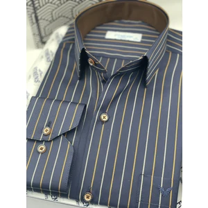 Klasik Uzun Kol Premium Çizgili T.1336 Gömlek - Lacivert Kahve