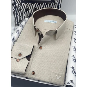 Klasik Uzun Kol Keten Cotton Hediye Kutulu Erkek Gömlek - Açık Bej