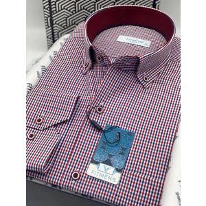 Klasik Uzun Kol Yaka Düğmeli Pöti Kareli Hediye Kutulu Erkek Gömlek (CODE:TP.1802) - Kırmızı