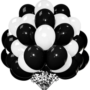 Balon Diyarı  10 adet Siyah - Beyaz- Konfetili şeffaf balon , Metalik , Mat Pastel Kaliteli Balon Seti