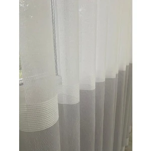 Renk Geçişli Dörtgen Desen Tül Perde Sık Pile