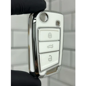 Barkas Elektronik Skoda Octavia Rapid Fabia Kamiq Karoq Scala Sustalı Anahtar Kılıfı Beyaz Gümüş