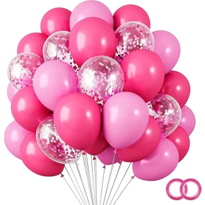 Balon Diyarı 40 adet Fuşya - Pembe Şeffaf balon zinciri,bandı Konfetili Kaliteli Balon Seti