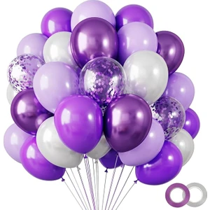 Balon Diyarı  10 adet Lila - Mor - şeffaf Konfetili,  balon  Kaliteli Balon Seti