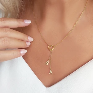 925 Ayar Gümüş Çift Harfli Sallantılı Kalp Kolye
