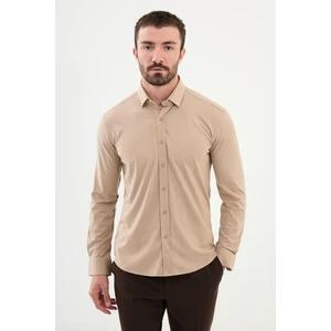 Düz Bej Slim Fit Erkek Gömlek