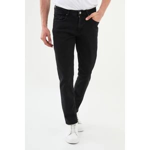 Çizgili Siyah Super Slim Fit Erkek Kot Pantolon