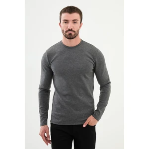 Düz Antrasit Slim Fit Bisiklet Yaka Uzun Kollu Erkek T-Shirt