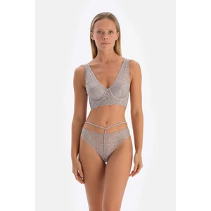 Açık Gri Dantel Detaylı Brazılıan Külot