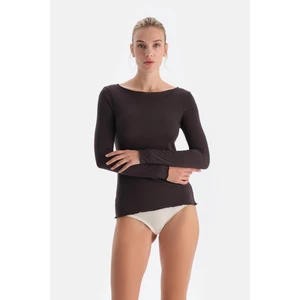 Koyu Kahve 5117KC Modal Kaşmir Kayık Yaka Uzun Kollu Üst