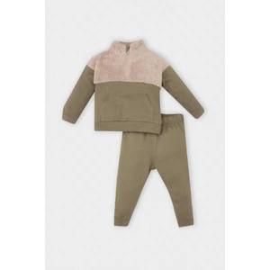 Erkek Bebek 2'li Takım Fermuarlı Dik Yaka Kanguru Cepli Sweatshirt Beli Lastikli Jogger Eşofman Altı D5644A524WN