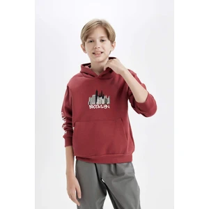 Erkek Çocuk Baskılı Kapüşonlu Kanguru Cepli Sweatshirt C9797A824WN