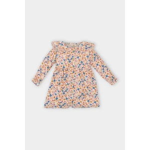 Kız Bebek Çiçekli Uzun Kollu Yakası Fırfırlı Twill Elbise D5962A524WN