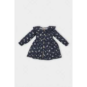 Kız Bebek Çiçekli Uzun Kollu Yakası Fırfırlı Twill Elbise D5633A524WN