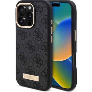 Apple iPhone 16 Pro Max Kılıf Guess Orjinal Lisanslı Magsafe Özellik 4g Desen Pu Metal Klasik Logolu Siyah