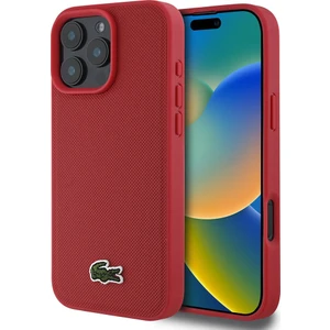 Apple iPhone 16 Pro Max Kılıf Lacoste Orjinal Lisanslı Pu Pike Desenli Ikonik Timsah Dokuma Logolu Kırmızı