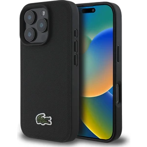 Apple iPhone 16 Pro Max Kılıf Lacoste Orjinal Lisanslı Pu Pike Desenli Ikonik Timsah Dokuma Logolu Siyah