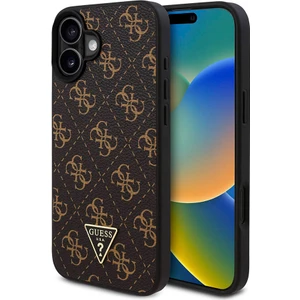 Apple iPhone 16 Uyumlu Kılıf Guess Orjinal Lisanslı Pu Deri 4g Desenli Üçgen Logolu Kapak Siyah