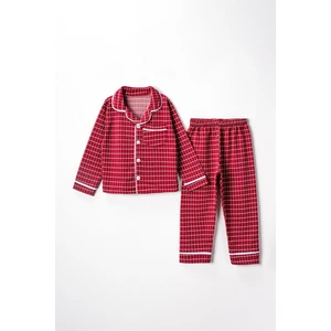 0043 5-8 Yaş Yakalı Kareli Pijama Takım