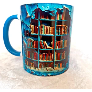 Mugs And Love Mavi Kitaplık porselen Kupa