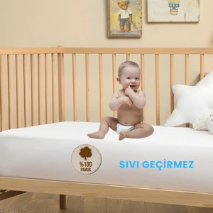 Pamuk Sıvı Geçirmez Bebek ve Çocuk Alezi, Park Yatak ve Beşik Yatağa Uygun Alez