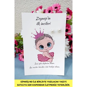 Emtory Home 30 Adet Inci Küpe | Pembe Elbiseli Kız - 6 Ay Kına Hediyesi - Diş Buğdayı - Doğum Günü Hediyelik