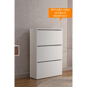 AE-1078 Vizyon Ayakkabılık Duvara Monte Edilebilir, Beyaz Düşer Kapak, 3 Kapaklı, 6 Raflı, 110 cm -Duvar Askı Aparatı