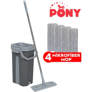PONY Gri Tablet Mop 4 Adet Yedekli Temizlik Seti