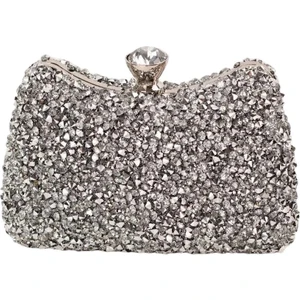 Belinda Gümüş Kristal Taş Kapama Clutch Abiye Portföy Çanta
