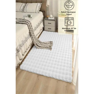 Raschel Carpet Beyaz Yıkanabilir Yumuşak Bubble Kaymaz Özel Taban Peluş Halı Yolluk