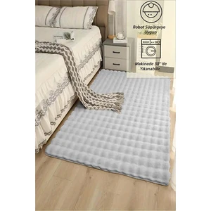 Raschel Carpet Açık Gri Yumuşak Bubble Kaymaz Özel Taban Peluş Halı Yolluk