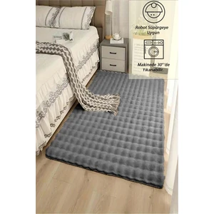 Raschel Carpet Koyu Gri Yıkanabilir Yumuşak Bubble Kaymaz Özel Taban Peluş Halı Yolluk