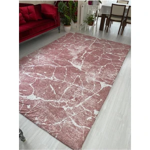 Pembe Mermer Model Ipek Kadife Lastikli Halı Örtüsü 4m2-160x230