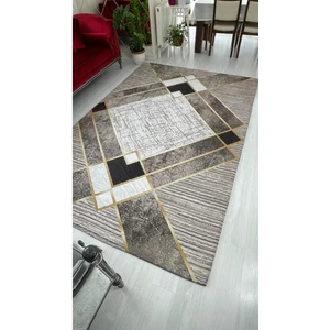 Kahve Gold Şerit Model Lastikli Kadife Halı Örtüsü 4m2-160x230