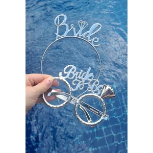 Bride Taç ve Gözlük Seti Bride To Be Taç Gözlük Plastik Set Gümüş