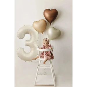 Atölye Mi 3 Yaş Doğum Günü Retro Pastel Parti Balon Seti 3 Adet Retro Kalp Balon 3 Rakam Krem Folyo Balon