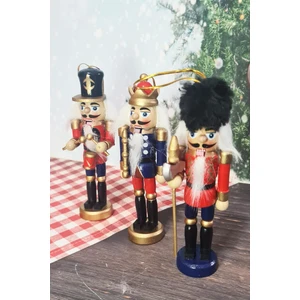 Fındıkkıran Asker Yılbaşı Süsleri 3lü Dekor Objesi Hareketli Nutcracker Kurşun Asker Süsler 13 cm 3lü