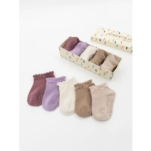 Doğal Bambu 5'li Set Bebek Patik Çorap ( +6 Ay Sonrası Kaydırmaz Silikon Tabanlı )