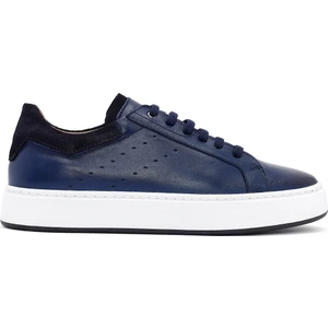 Erkek Lacivert Bağcıklı Deri Sneaker 24WFD621618